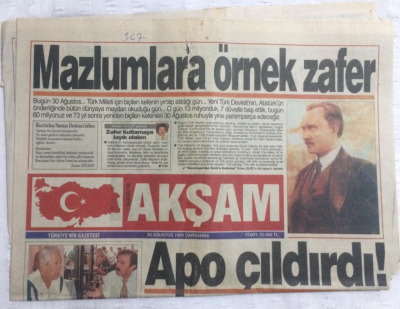 Akşam Gazetesi 30 Ağustos 1995 - Apo Çıldırdı - GZ17672 - 1