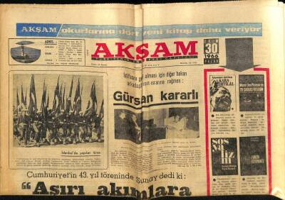Akşam Gazetesi 30 Ekim 1966 - Gürsanın İstifası GZ60597 - 1