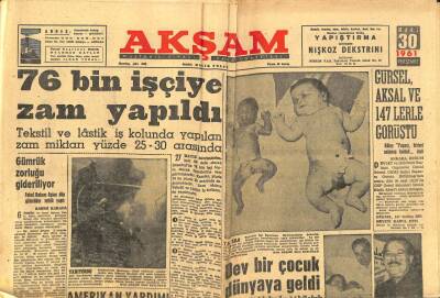 Akşam Gazetesi - 30 Mart 1961 - 76 Bin İşçiye Zam Yapıldı GZ99769 - 1