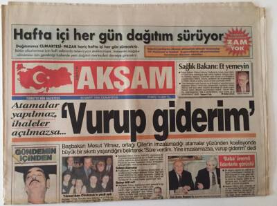 Akşam Gazetesi 30 Mart 1996 - Mesut Yılmaz Atamalar Yapılmazsa , İhaleler Açılmazsa Vurup Giderim GZ18499 - 1