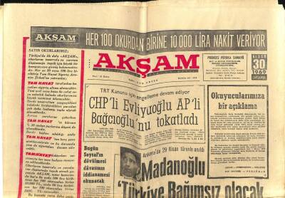 Akşam Gazetesi 30 Nisan 1969 - Pompido Fransada Adaylığını Koydu GZ77227 - 1