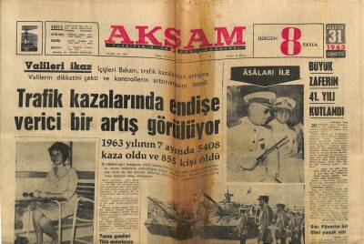Akşam Gazetesi 31 Ağustos 1963 - 1963 Yılının 7 Ayında 5408 Kaza Oldu Ve 855 Kişi Öldü GZ74996 - 1
