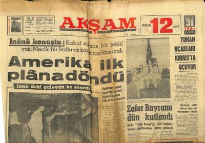 Akşam Gazetesi 31 Ağustos 1964 - Yunan Uçakları Kıbrısta Uçuyor GZ77254 - 1