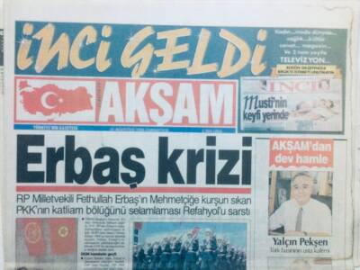 Akşam Gazetesi 31 Ağustos 1996 - RP Fethullah Erbaş Krizi GZ42107 - 1