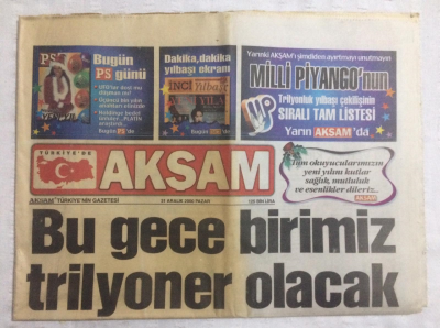 Akşam Gazetesi 31 Aralık 2000 - Ünlülerde Talih Kuşunun Peşinde - GZ17585 - 1