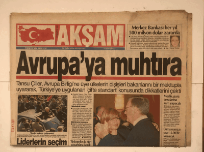 Akşam Gazetesi 31 Ekim 1996 - Avrupa ya Muhtıra GZ5433 - 2