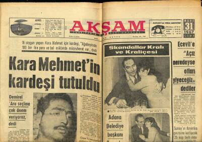 Akşam Gazetesi 31 Mart 1967 - Kara Mehmetİn Kardeşi Tutuldu GZ60455 - 2