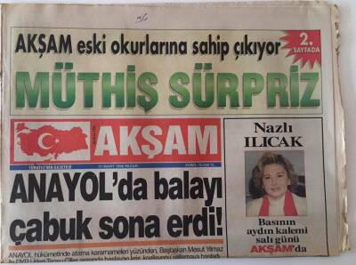 Akşam Gazetesi 31 Mart 1996 - Anayolda Balayı Çabuk Sona Erdi , Demirele Clintondan Destek GZ18493 - 1