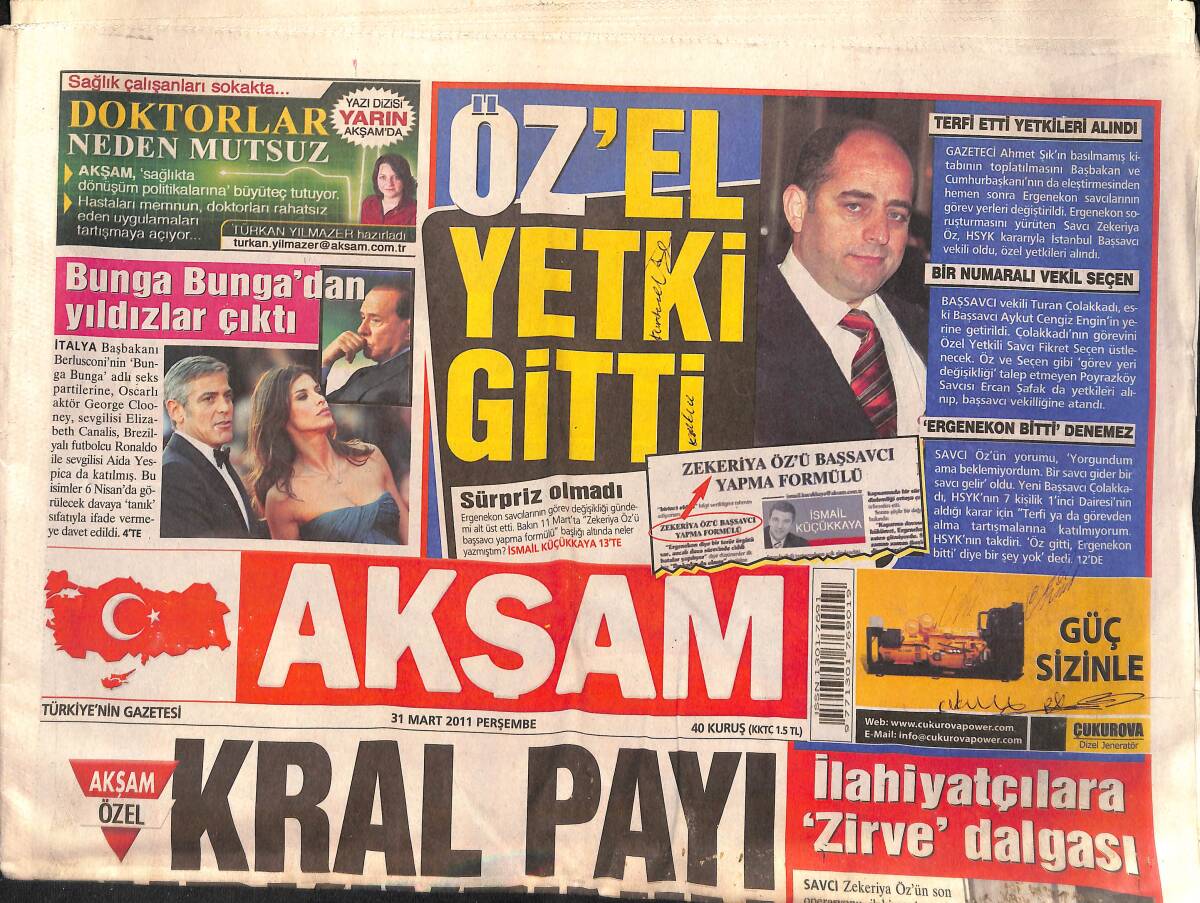 Akşam Gazetesi 31 Mart 2011 - 10 Yılın Şirketi Turkcell - Bunga Bunga'dan Yıldızlar Çıktı GZ160049 - 1