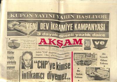 Akşam Gazetesi 31 Mayıs 1969 - İsmet İnönüCHPye Kimse İntikamcı Diyemez GZ97721 - 1