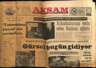 Akşam Gazetesi 31 Ocak 1966 - Gürsel Bugün Gidiyor GZ60411 - 2