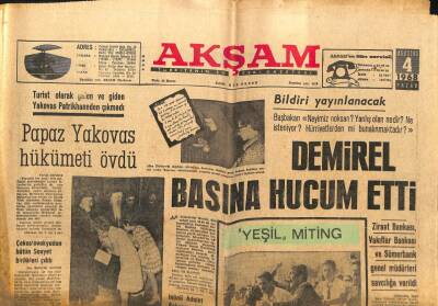 Akşam Gazetesi - 4 Ağustos 1968 - Demirel Basına Hücum Etti GZ99849 - 1