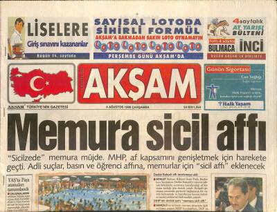Akşam Gazetesi 4 Ağustos 1999 - Galatasarayda West Skandalı - Aponun Barış Oyunu GZ128031 - 1