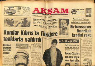 Akşam Gazetesi 4 Kasım 1965 - Rumlar Kıbrısta Türklere Tanklarla Saldırdı GZ97810 - 1
