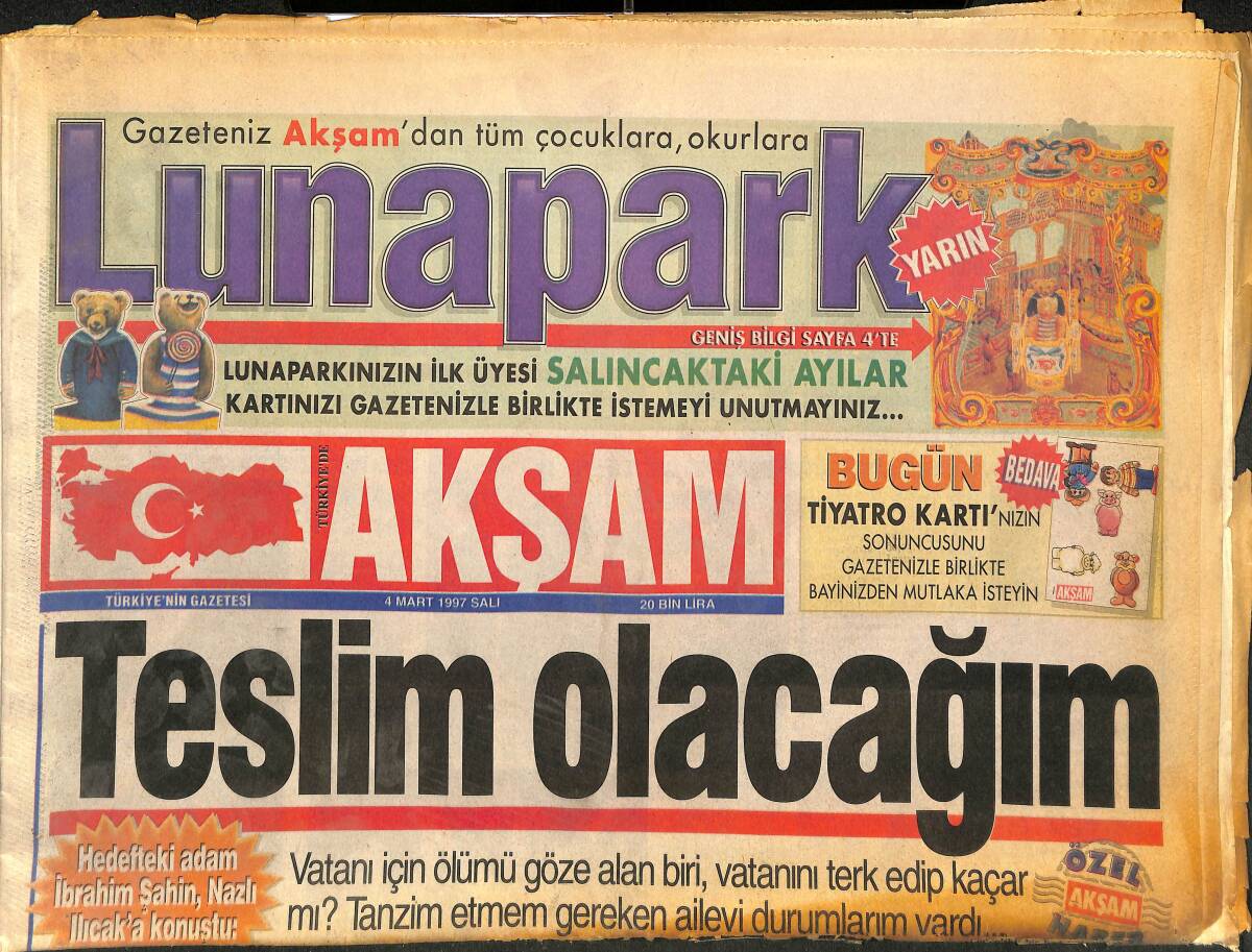 Akşam Gazetesi 4 Mart 1997 - Terim Galatasaray'ı Yakıyor - Erbakan'ın Uzlaşma İçin İkna Turu GZ147981 - 1