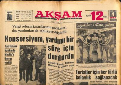Akşam Gazetesi 4 Nisan 1964 - Konsorsiyum , Yardımı Bir Süre İçin Durdurdu GZ82323 - 1