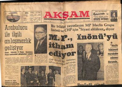 Akşam Gazetesi 4 Nisan 1965 - Anzaklar Karadenizi Bir Milyona Kiraladı - MP İnönüyü İtham Ediyor GZ92335 - 1
