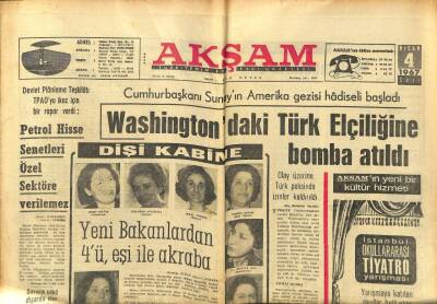 Akşam Gazetesi 4 Nisan 1967 - Washington Türk Elçiliğine Bomba Atıldı GZ97683 - 1
