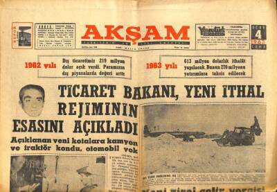 Akşam Gazetesi - 4 Ocak 1963 - Türk Mallarını Türk Gemileri Taşıyacak GZ99784 - 1