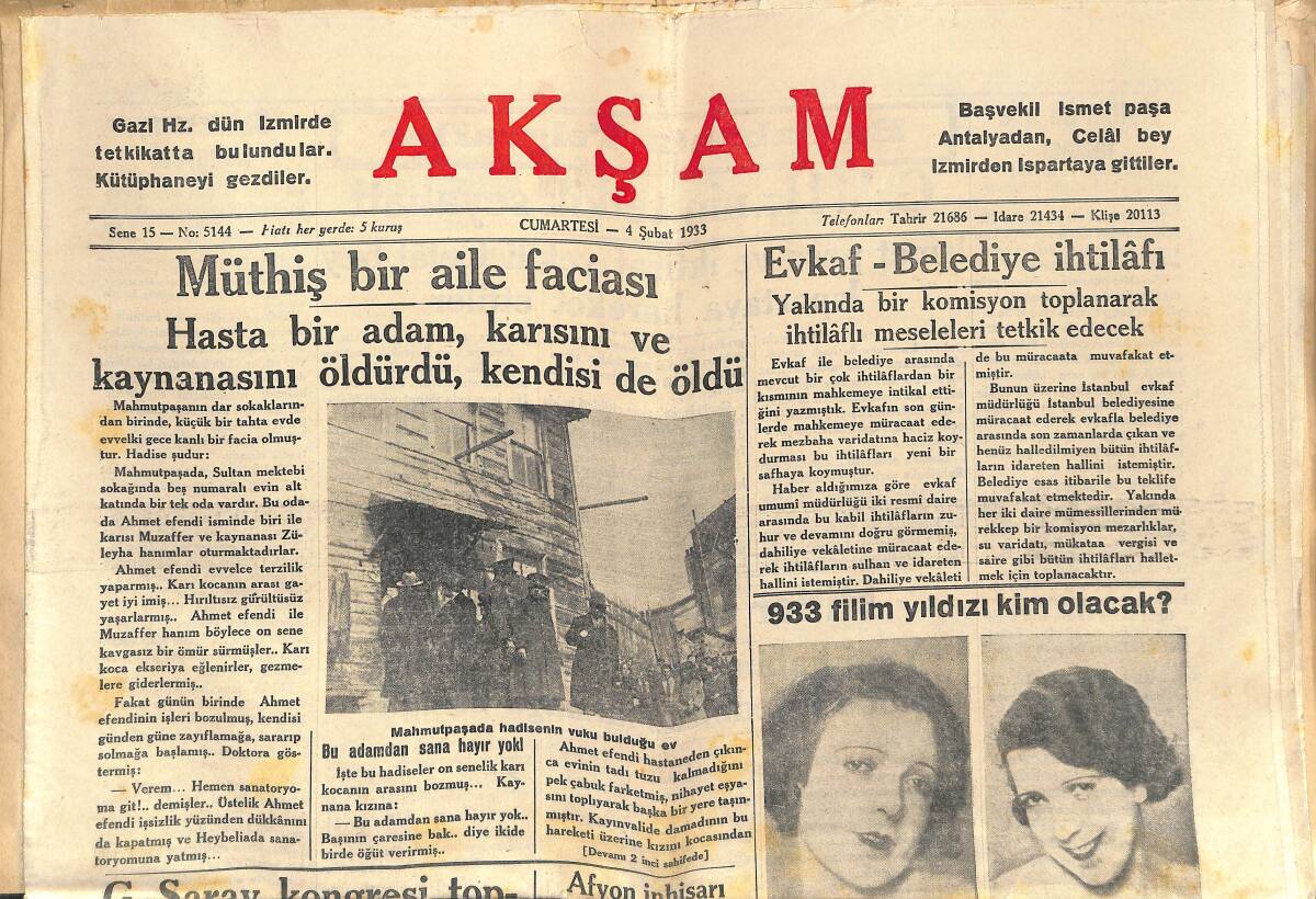 Akşam Gazetesi 4 Şubat 1933 - Galatasaray Kongresi Toplandı, İdare Heyet Değişti - Gazi Hz.'nin Tetkik Seyahati GZ141177 - 1