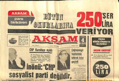 Akşam Gazetesi - 4 Temmuz 1970 - İnönü CHP Sosyalist Parti Değildir GZ99765 - 1