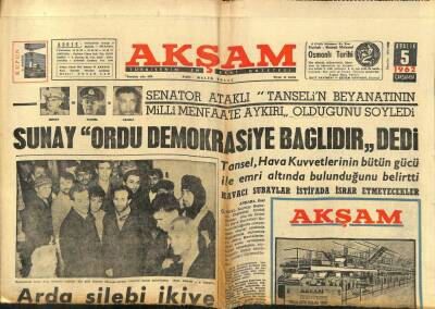Akşam Gazetesi 5 Aralık 1962 - Sunay Ordu Demokrasiye Bağlıdır Dedi GZ97735 - 1