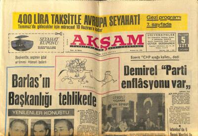 Akşam Gazetesi 5 Haziran 1968 - Demirel Parti Enflasyonu Var GZ97640 - 1