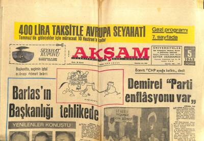 Akşam Gazetesi - 5 Haziran 1968 - Ekrem Barlasın Başkanlığı Tehlikede GZ99857 - 1
