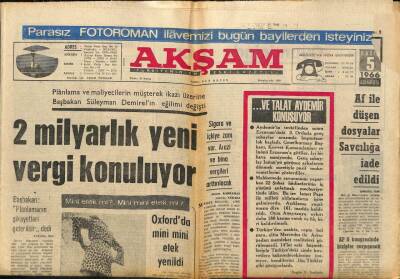 Akşam Gazetesi 5 Kasım 1966 - AP Milletvekili Uçağı Seferden Alakoydu - 2 Milyarlık Yeni Vergi Konuluyor GZ92400 - 1
