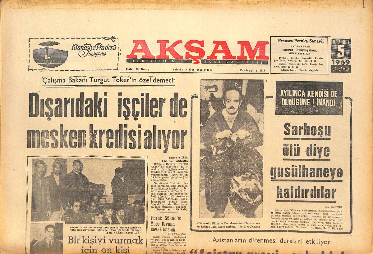 Akşam Gazetesi 5 Mart 1969 - Asistan Grevi Sebebiyle Fen Fakültesi Kapandı - Ruslar İle Bulgarlar Kapıştı! GZ143049 - 1