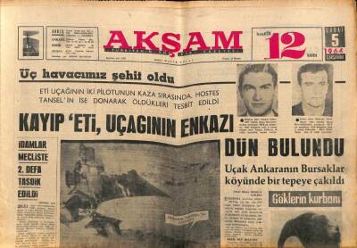 Akşam Gazetesi 5 Şubat 1964 - Kayıp Eti Uçağının Enkazı Dün Bulundu GZ92228 - 1