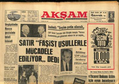 Akşam Gazetesi 5 Temmuz 1965 - Ürgüplünün Rusya Gezisinin İptali İstendi - Kore Değiştirme Birliğimiz Gitti GZ121192 - 1