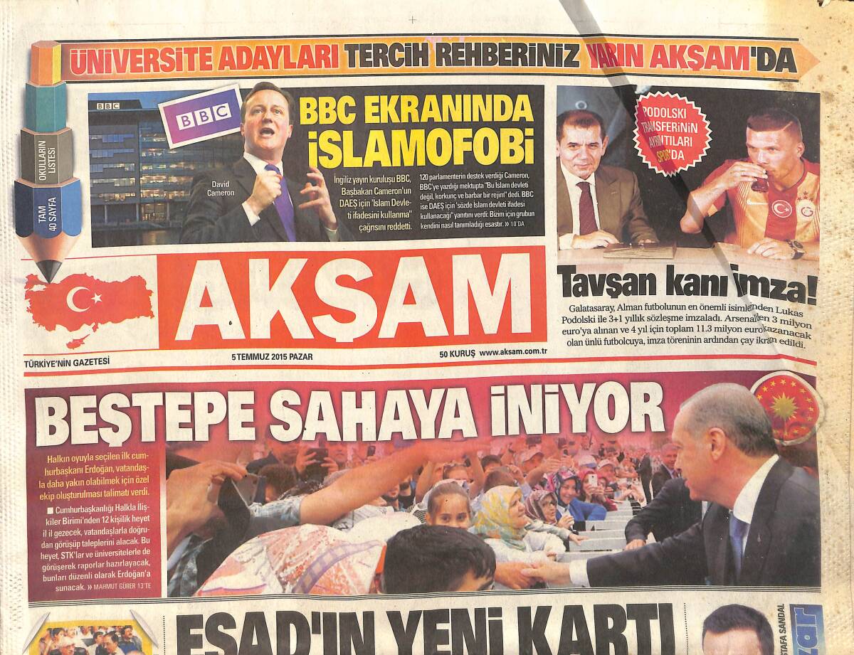 Akşam Gazetesi 5 Temmuz 2015 - Şam Rejimi Yeni Cephe Açıyor - Migros , 58 Yıl Sonra Tekrar Balıkpazarı'na Döndü GZ160091 - 1