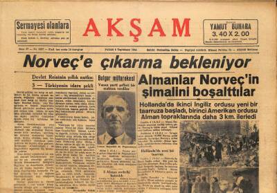 Akşam Gazetesi 5Kasım 1944 - Norveçe Çıkarma Bekleniyor GZ71439 - 2