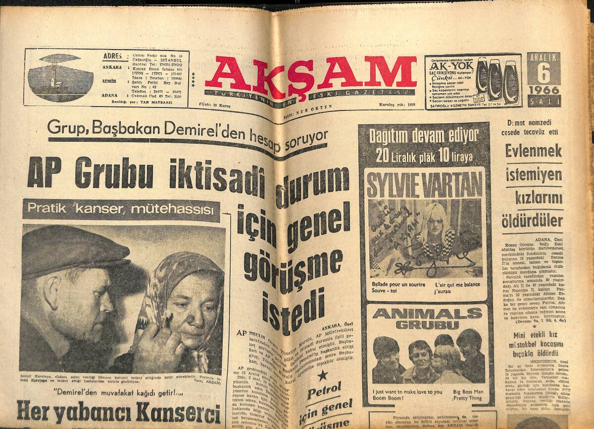Akşam Gazetesi 6 Aralık 1966 - AP Grubu İktisadi Durum İçin Görüşme İstedi! - Kasım Gülek Huy Değiştirdi GZ146024 - 1