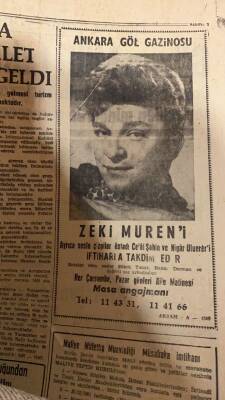 Akşam Gazetesi 6 Haziran 1962 - Ankara Göl Gazinosu Zeki Müren Reklamı GZ93415 - 2