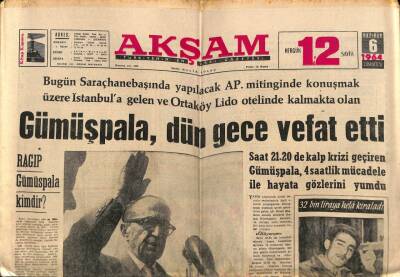 Akşam Gazetesi 6 Haziran 1964 - Sevim Tuna Ayhan Işıkla Film Çeviriyor - Gümüşpala, Dün Gece Vefat Etti GZ92247 - 1