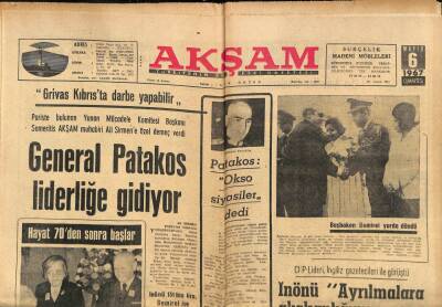 Akşam Gazetesi 6 Mayıs 1967 - General Patakos Liderliğe Gidiyor GZ87824 - 1