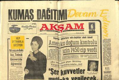 Akşam Gazetesi - 6 Ocak 1969 - Amerika Doğum Kontrolü İçin 1450 Cip Verdi GZ99779 - 1