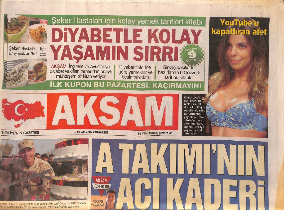 Akşam Gazetesi 6 Ocak 2007 - Avşar İle Saran'a Ev Yolunda Baskın - Youtube'u Kapattıran Afet Daniela Cicarelli GZ153779 - 1