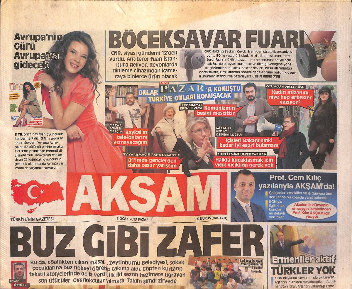 Akşam Gazetesi 6 Ocak 2013 - Burcu Esmersoy , Görücü Usulü Evlilikten Yana - Serdar Ortaç Popstar'da GZ160052 - 1