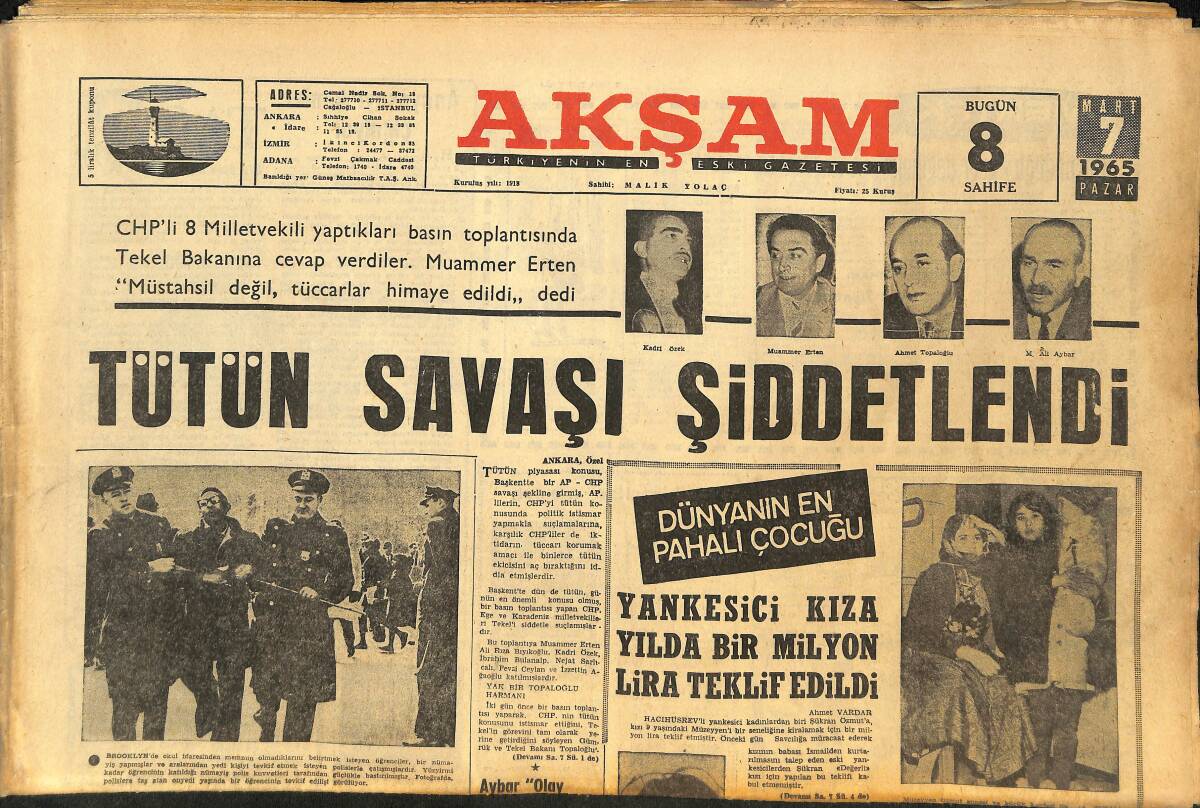 Akşam Gazetesi 7 Mart 1965 - Michele Morgan Türkiye'de Film Çevirecek - Metin Oktay Gol Krallığı Yarışında Ziya'yı Geçti GZ146391 - 1