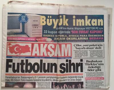 Akşam Gazetesi 7 Mayıs 1996 -Futbolun Sihri Fenerbahçe 2 - Trabzonspor 1 GZ6562 - 1