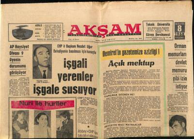 Akşam Gazetesi 8 Ağustos 1968 - AP Haysiyet Divanı 9 Üyenin Durumunu Görüşüyor GZ92478 - 1