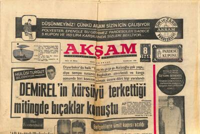 Akşam Gazetesi 8 Ekim 1969 - Demirelin Kürsüyü Terkettiği Mitingde Bıçaklar Konuştu - Doğan Nadi Vefat Etti - Mehmet Turgut İşçilerle Anlaşma Yaptı GZ93438 - 1