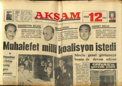 Akşam Gazetesi 8 Eylül 1964 - Papandreu Türkiye Savaşı Göze Alınmaz! GZ77265 - 1