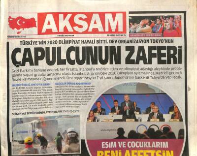 Akşam Gazetesi 8 Eylül 2013 - Türkiyenin 2020 Olimpiyat Hayali Bitti GZ107455 - 1