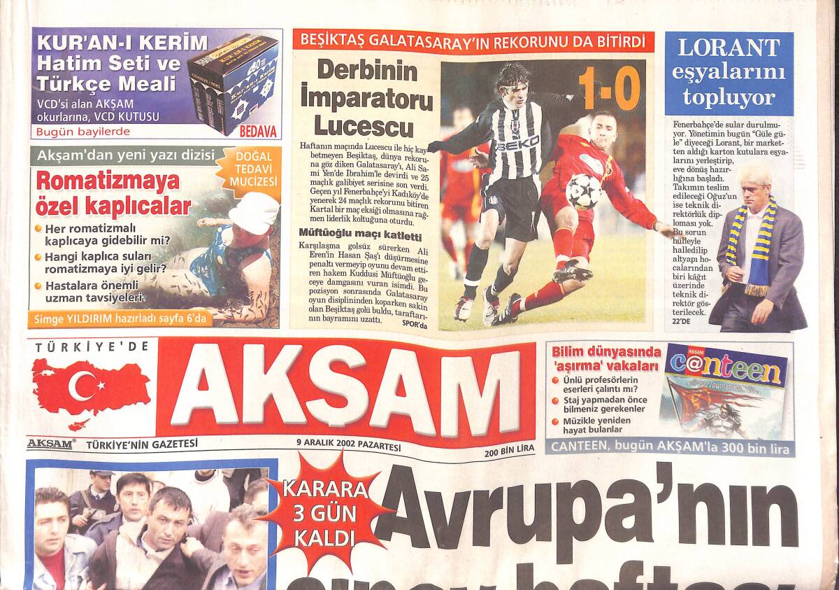 Akşam Gazetesi 9 Aralık 2002 - Erdoğan'ın Kıbrıs Ve Irak Atağı - Avrupa'da Türkiye İlanları GZ149424 - 1