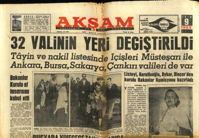 Akşam Gazetesi 9 Ekim 1962 - 32 Valinin Yeri Değiştirildi GZ60632 - 1