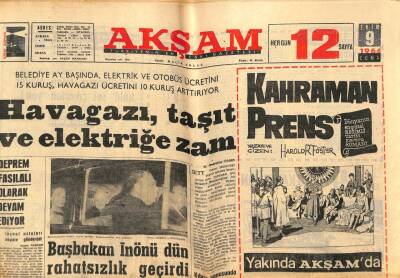 Akşam Gazetesi 9 Ekim 1964 - Başbakan İnönü Dün Rahatsızlık Geçirdi GZ82293 - 1